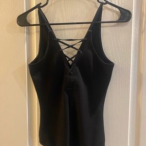 Black spaghetti strap low cut body suit